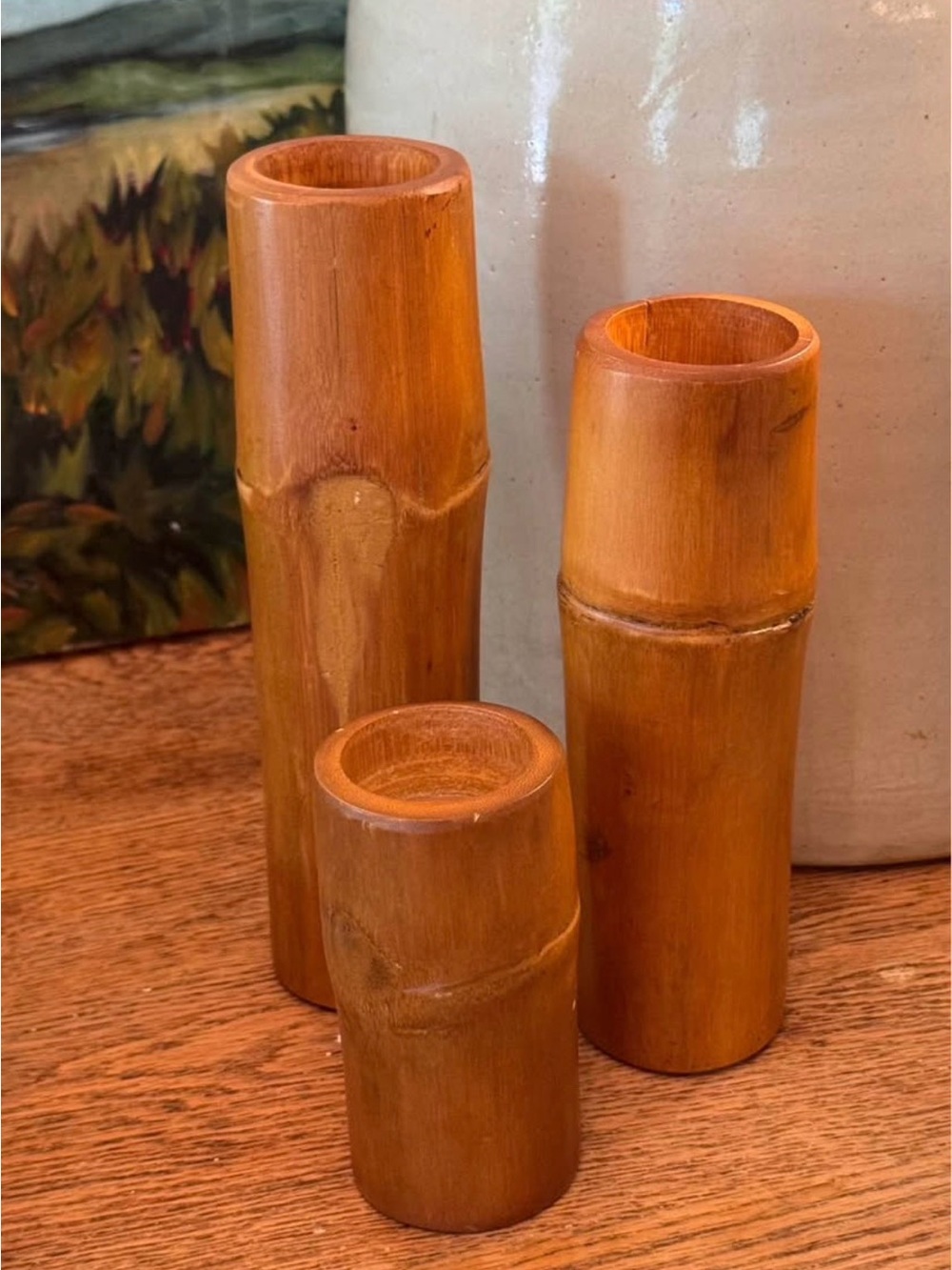 Vintage Bamboo Candle Holders Set of 3